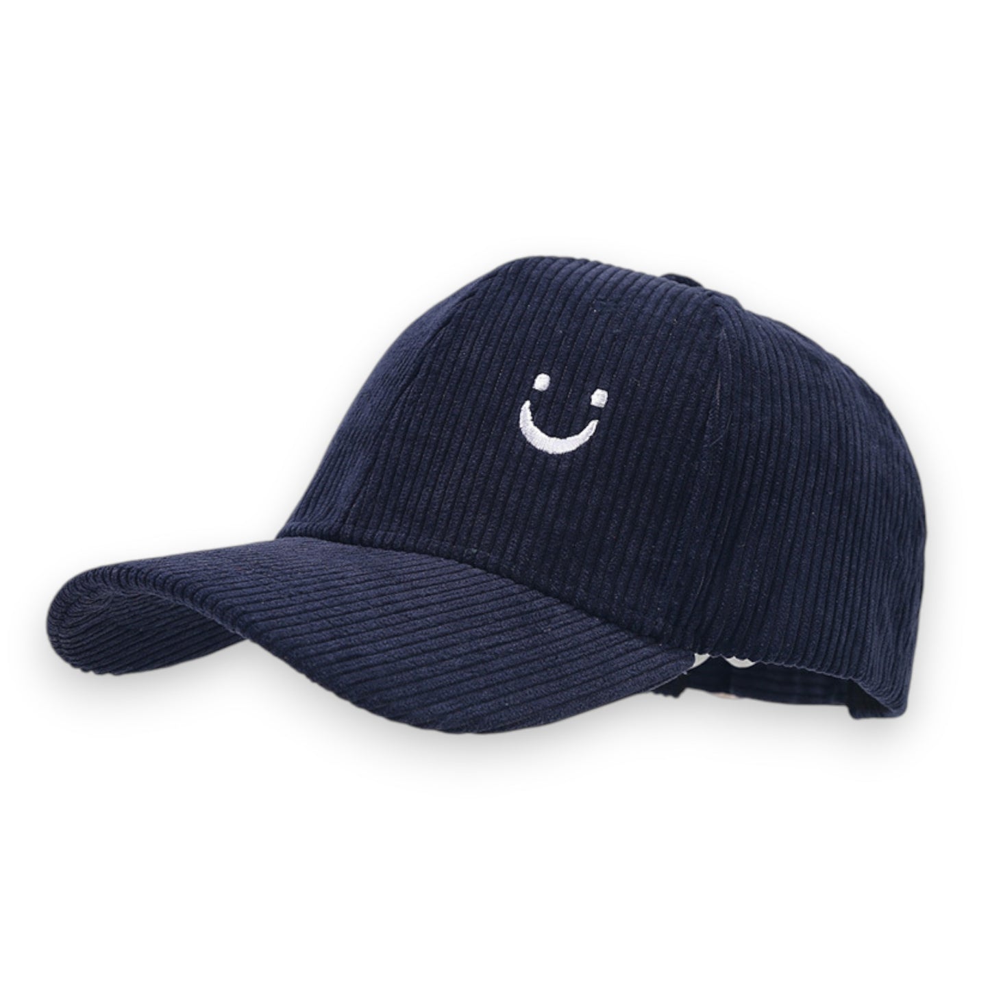 Corduroy Baseball Cap with Soft Ribbed Texture and Embroidered Smiley Detail
