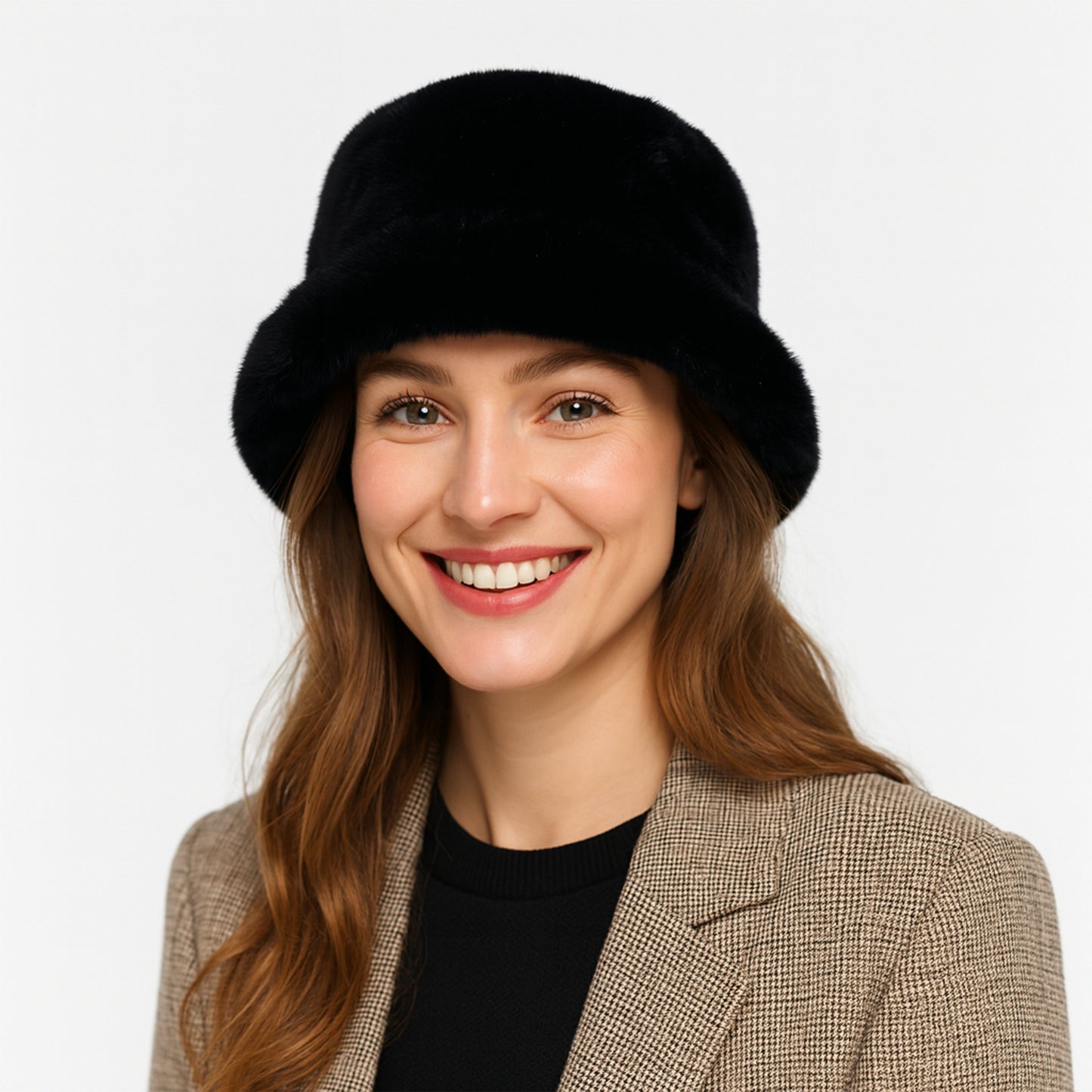 Plush Fuzzy Bucket Hat with Soft Warm Feel and Full-Cover Design