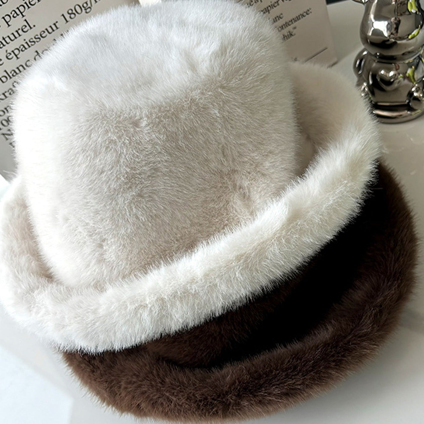 Plush Fuzzy Bucket Hat with Soft Warm Feel and Full-Cover Design