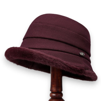 Warm Winter Cloche Hat with Faux Fur Trim