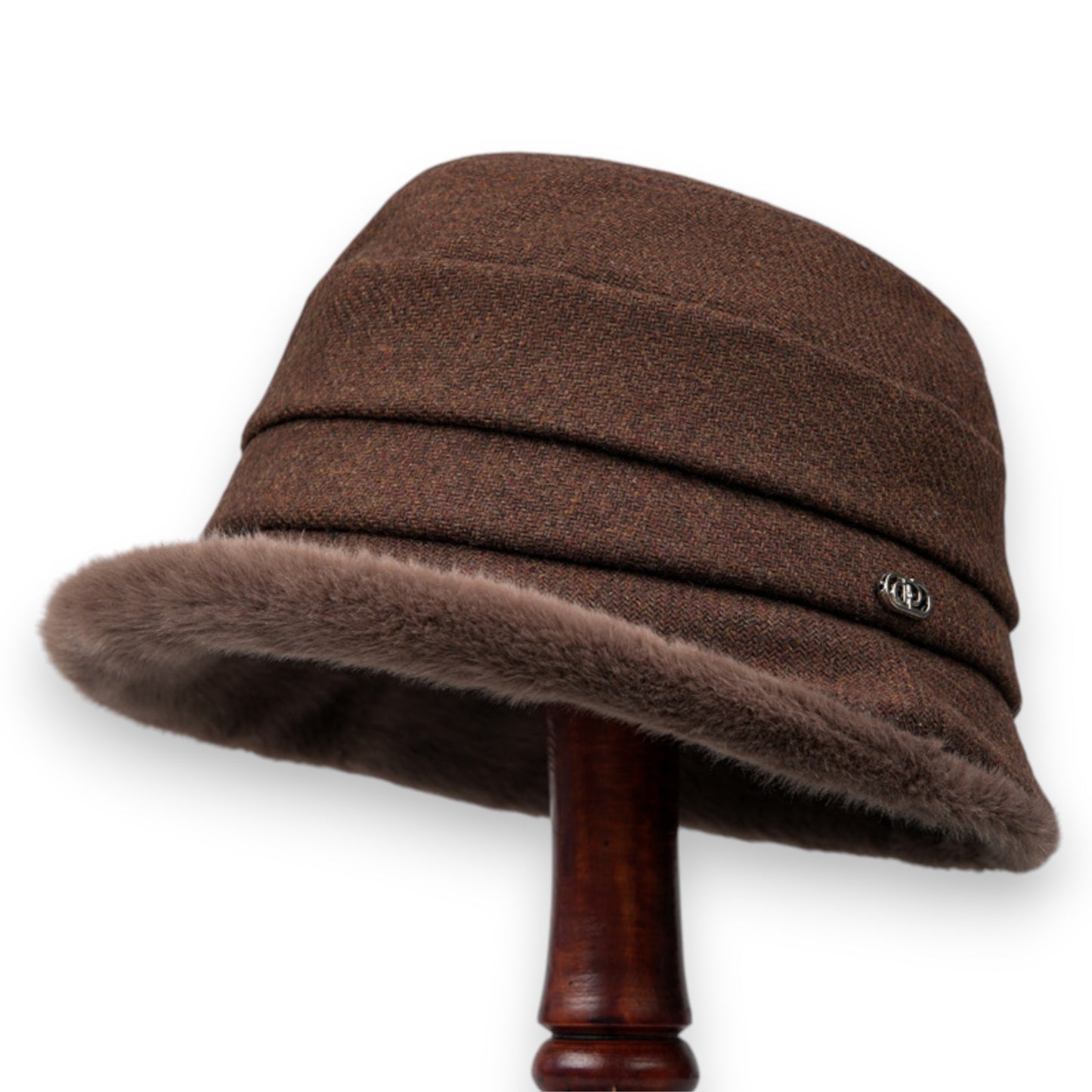 Warm Winter Cloche Hat with Faux Fur Trim