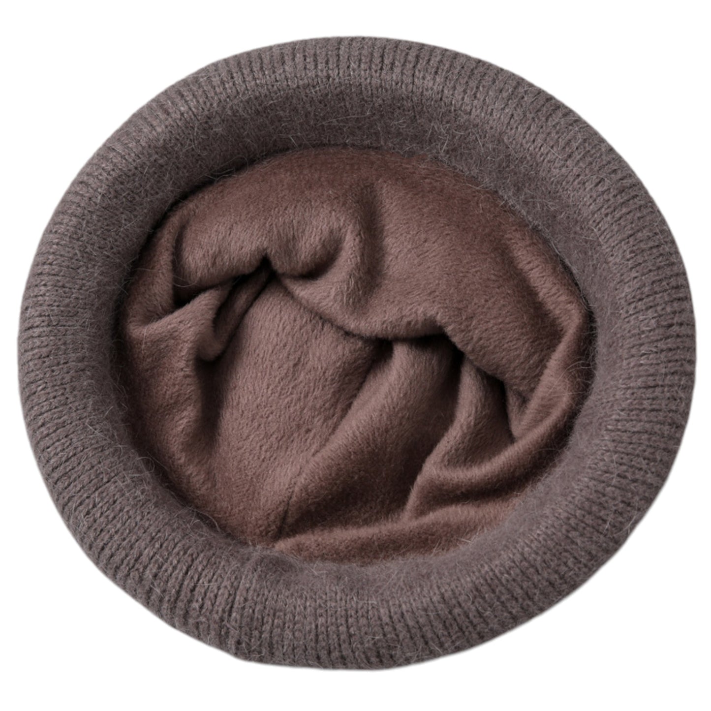 Soft Knit Winter Hat with Rolled Brim and Elegant Floral Detail