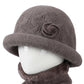 Soft Knit Winter Hat with Rolled Brim and Elegant Floral Detail