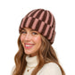 Knit Beanie with Colorblock Stripes and Folded Cuff Winter Hat