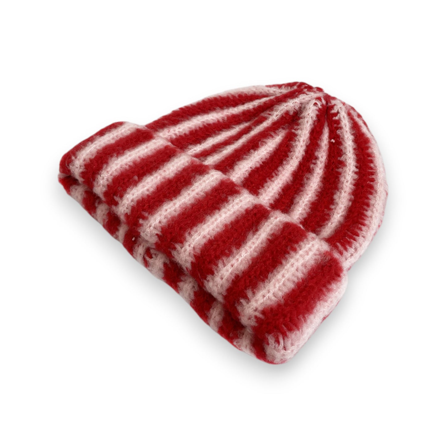 Knit Beanie with Colorblock Stripes and Folded Cuff Winter Hat