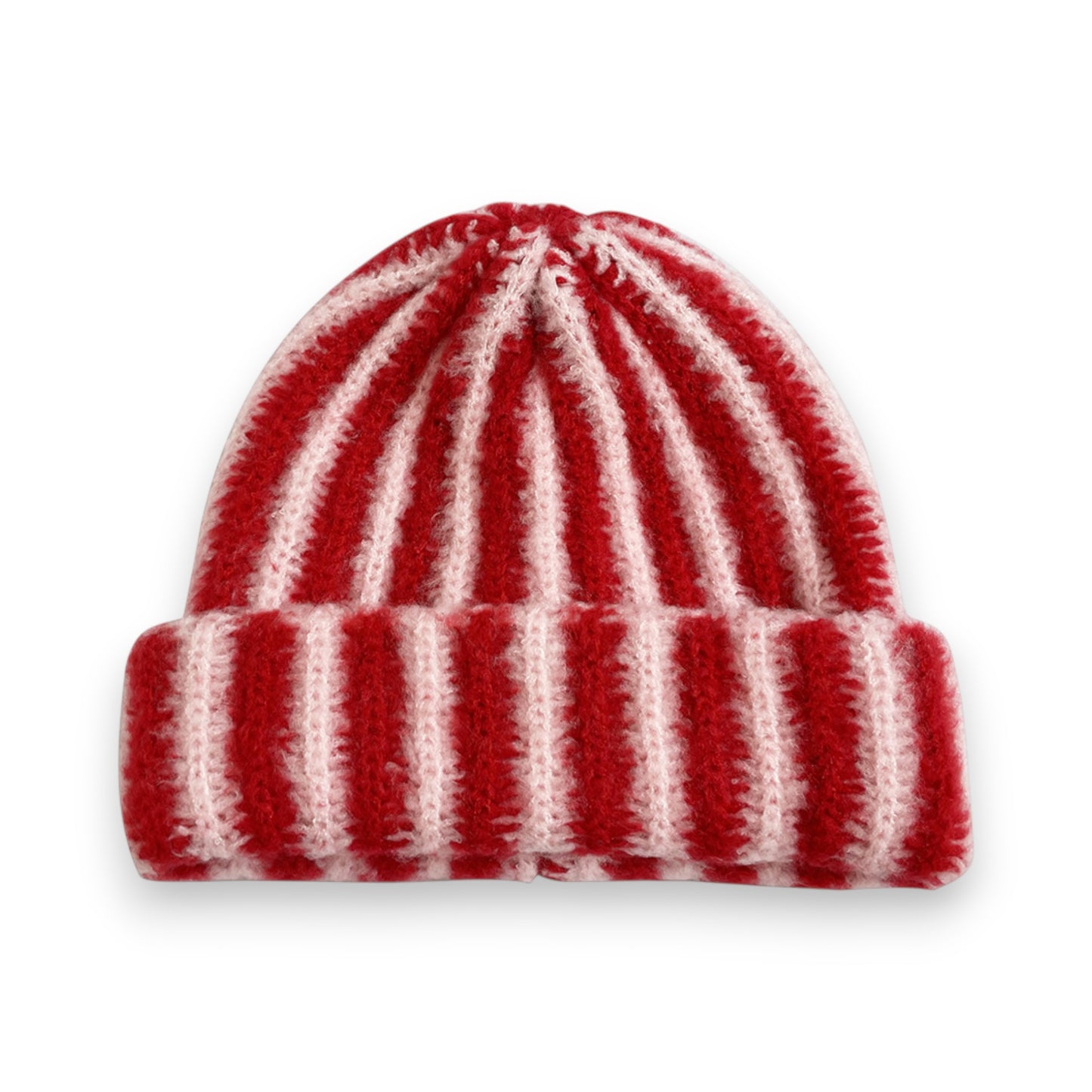Knit Beanie with Colorblock Stripes and Folded Cuff Winter Hat