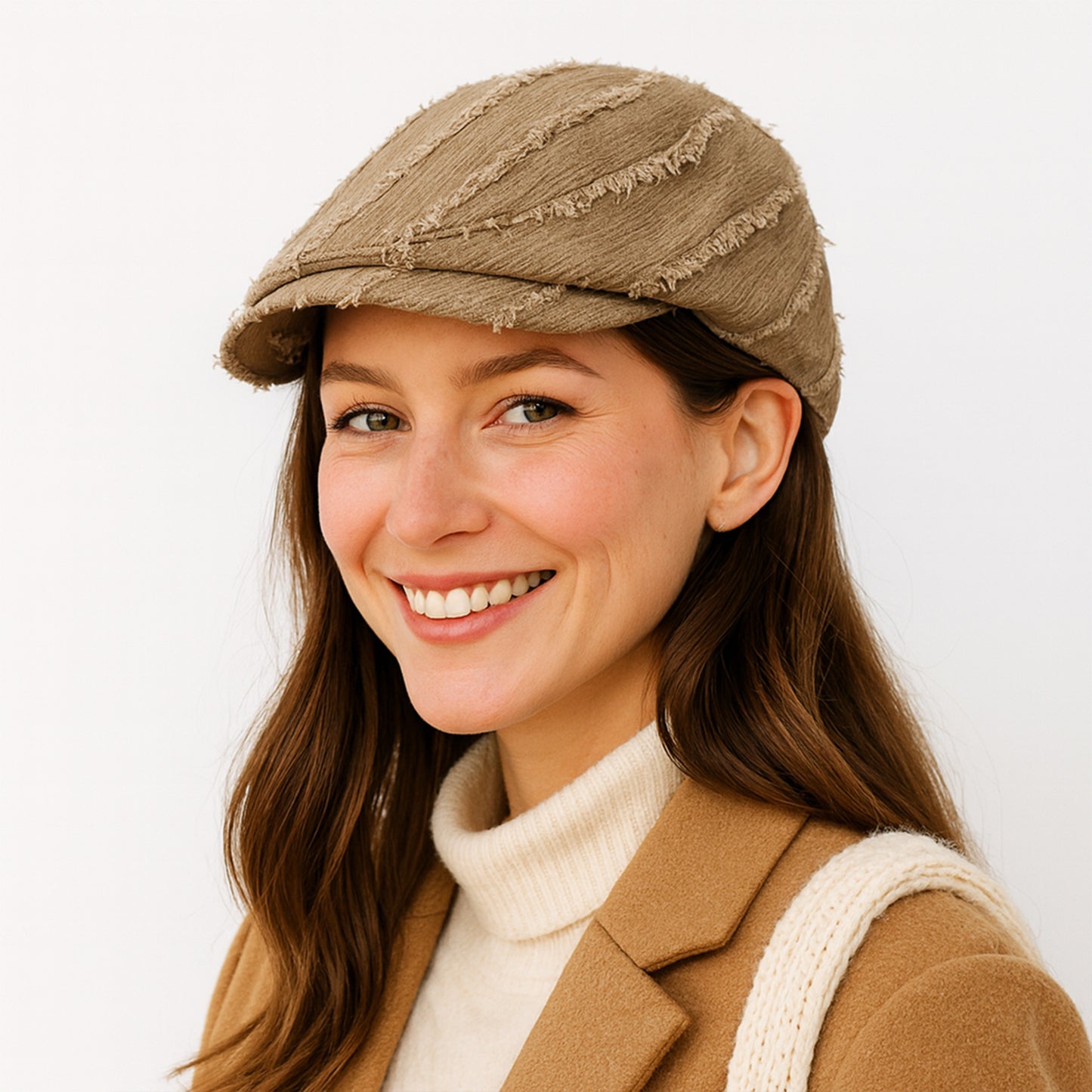 Retro Newsboy Cap with Textured Distressed Fabric and Adjustable Back Strap