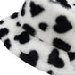 Valentine Plush Heart Pattern Bucket Hat Soft Texture Cozy Winter Style