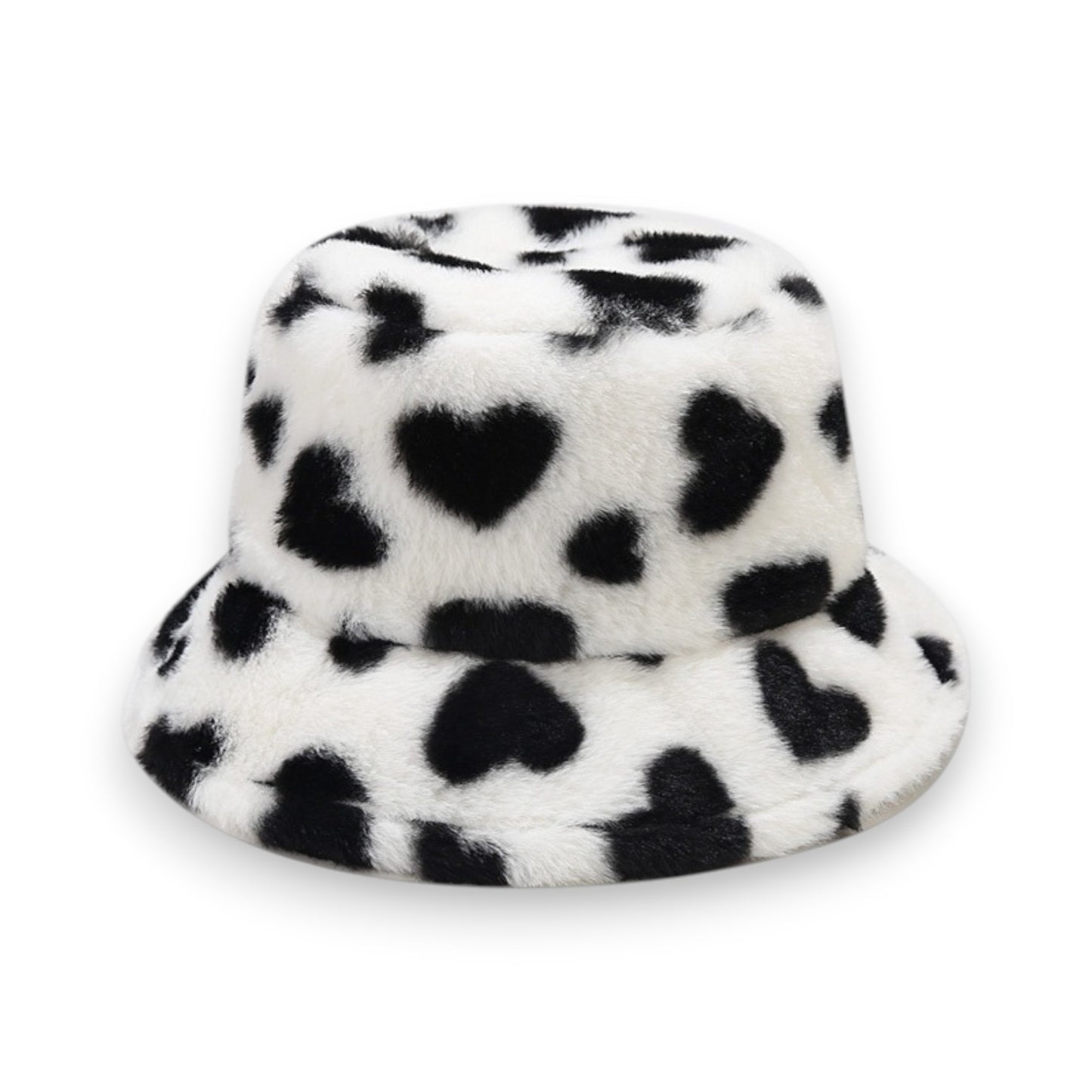 Valentine Plush Heart Pattern Bucket Hat Soft Texture Cozy Winter Style