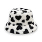 Valentine Plush Heart Pattern Bucket Hat Soft Texture Cozy Winter Style