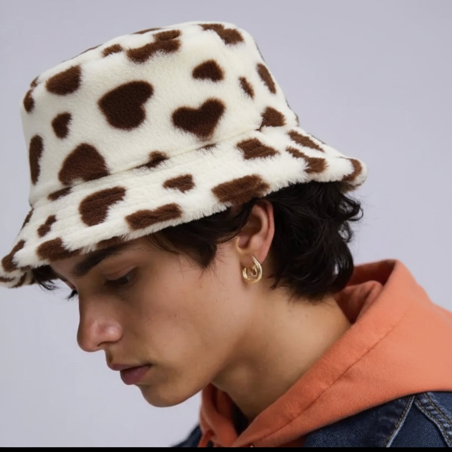 Valentine Plush Heart Pattern Bucket Hat Soft Texture Cozy Winter Style