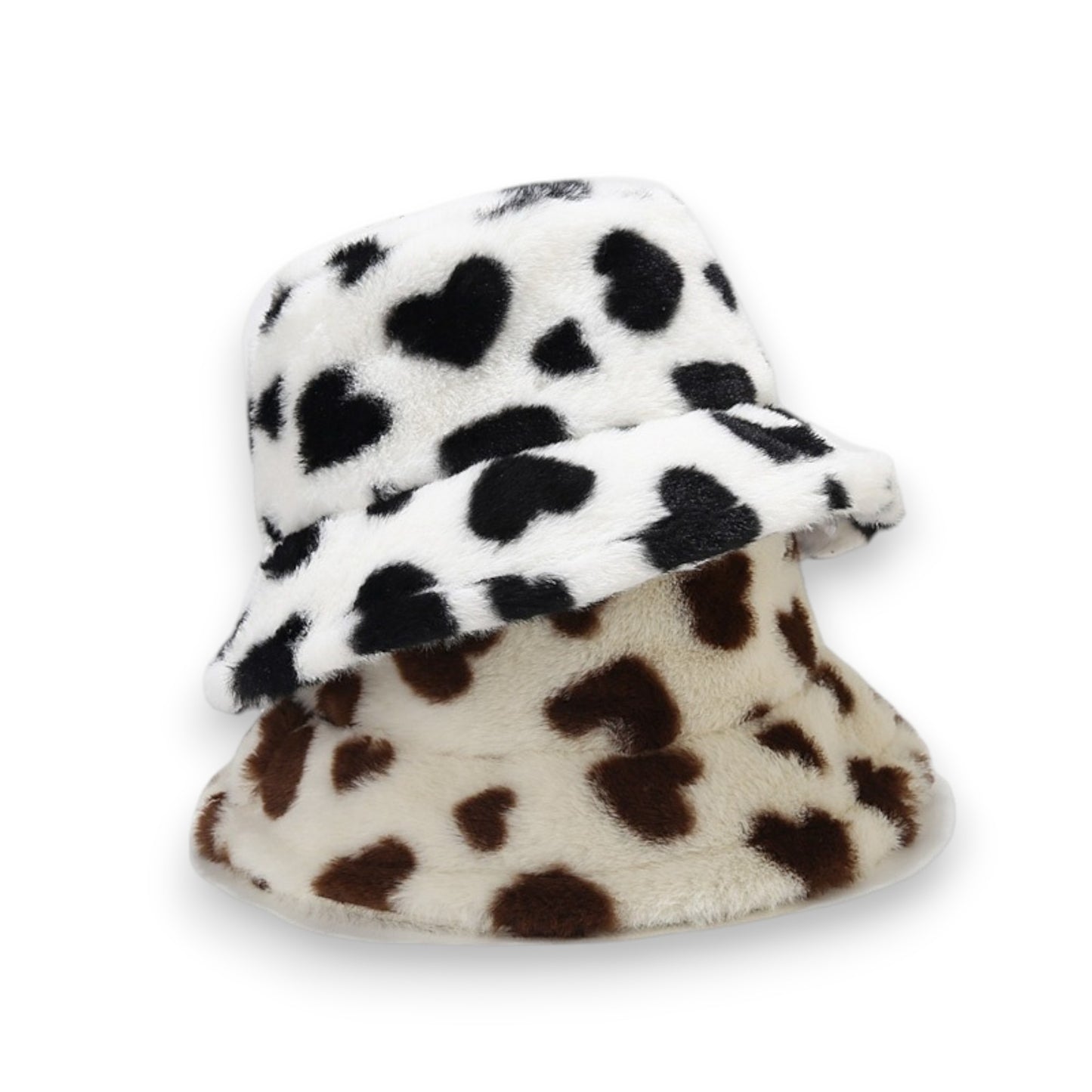 Valentine Plush Heart Pattern Bucket Hat Soft Texture Cozy Winter Style