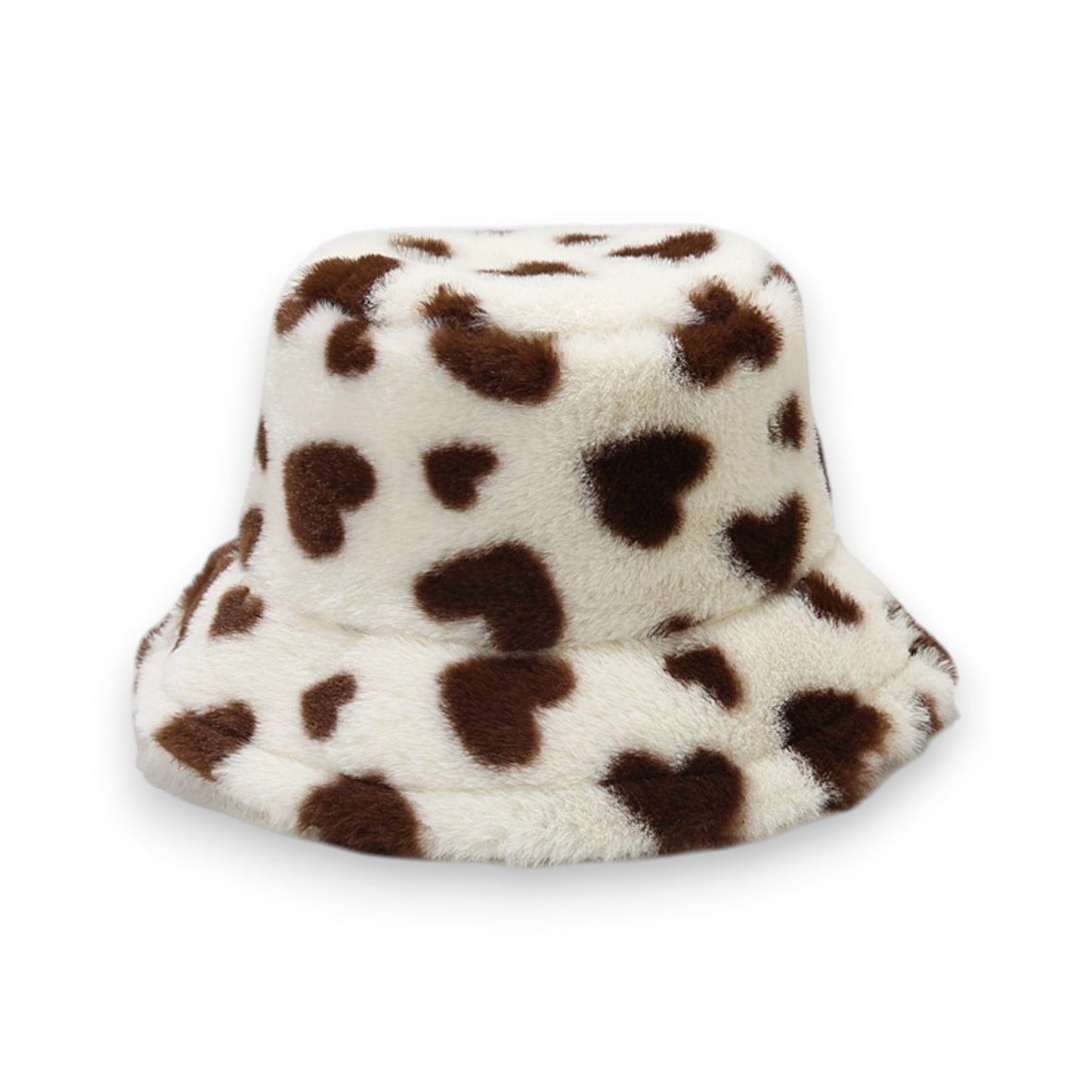 Valentine Plush Heart Pattern Bucket Hat Soft Texture Cozy Winter Style