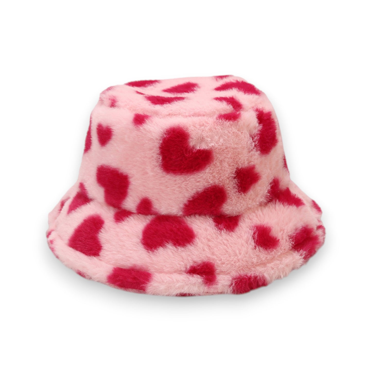 Valentine Plush Heart Pattern Bucket Hat Soft Texture Cozy Winter Style