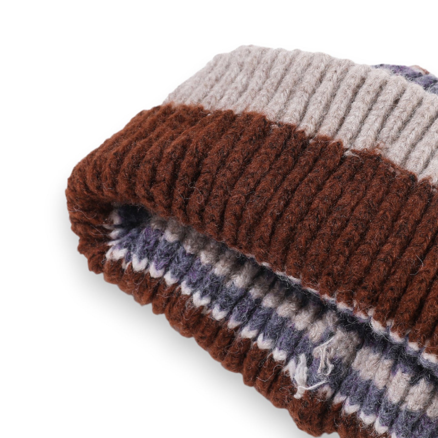 Soft Ribbed Knit Beanie Hat with Striped Pattern