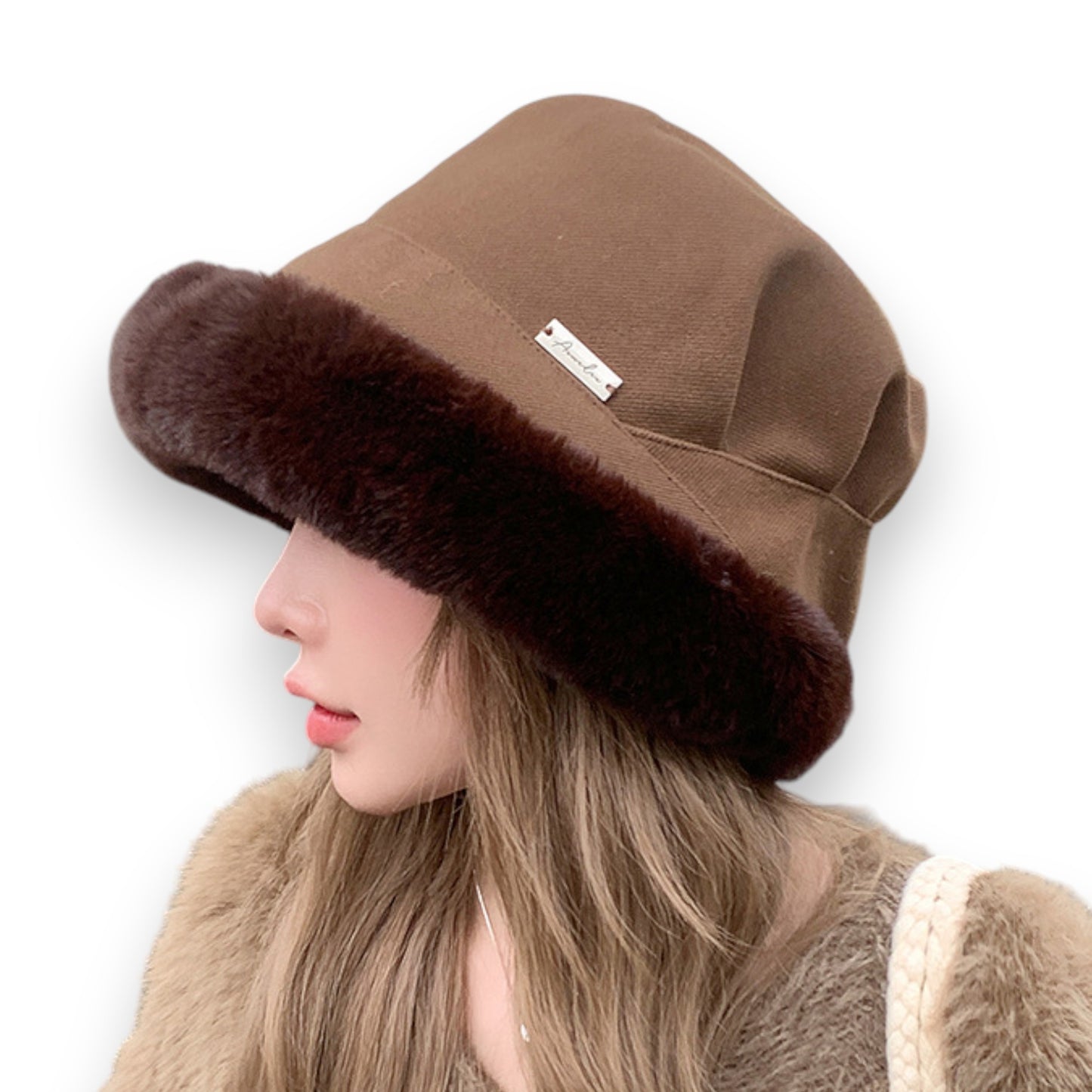 Plush Trim Bucket Hat Soft Foldable Design
