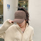 Plush Knit Ponytail Visor Hat with Soft Textured Cable Pattern and Curved Brim Design for Comfortable Everyday Cold-Weather Wear