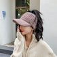 Plush Knit Ponytail Visor Hat with Soft Textured Cable Pattern and Curved Brim Design for Comfortable Everyday Cold-Weather Wear