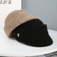 Knit Cloche Hat with Structured Brim and Decorative Metal Accent