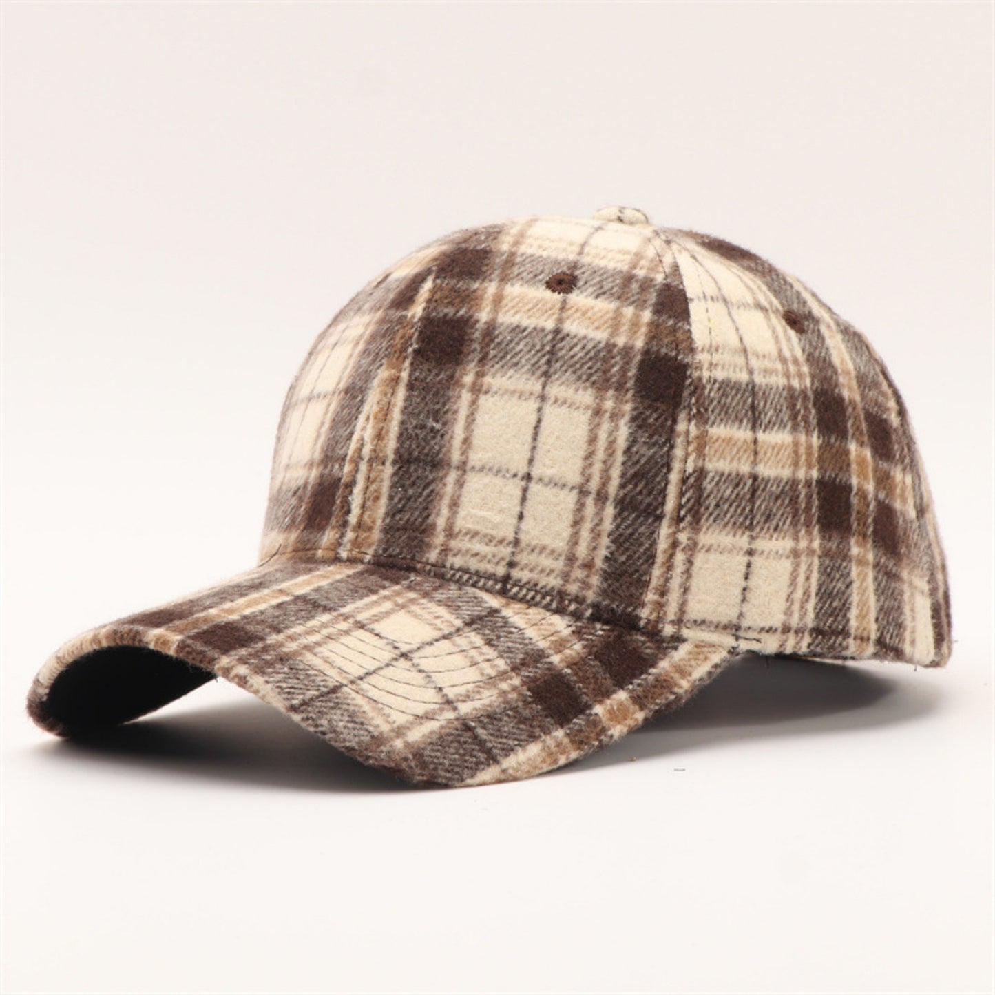 Plaid Baseball Cap with Curved Brim Soft Structured Crown and Adjustable Back Strap