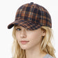 Plaid Baseball Cap with Curved Brim Soft Structured Crown and Adjustable Back Strap