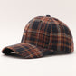 Plaid Baseball Cap with Curved Brim Soft Structured Crown and Adjustable Back Strap