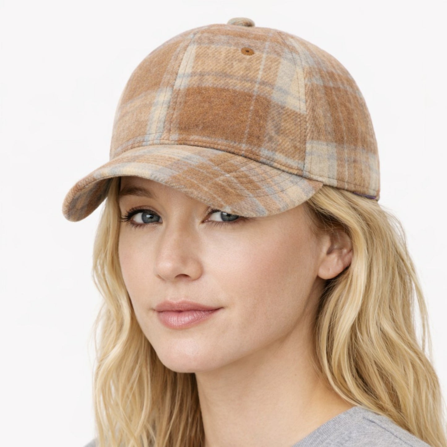 Plaid Baseball Cap with Curved Brim Soft Structured Crown and Adjustable Back Strap