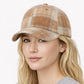 Plaid Baseball Cap with Curved Brim Soft Structured Crown and Adjustable Back Strap