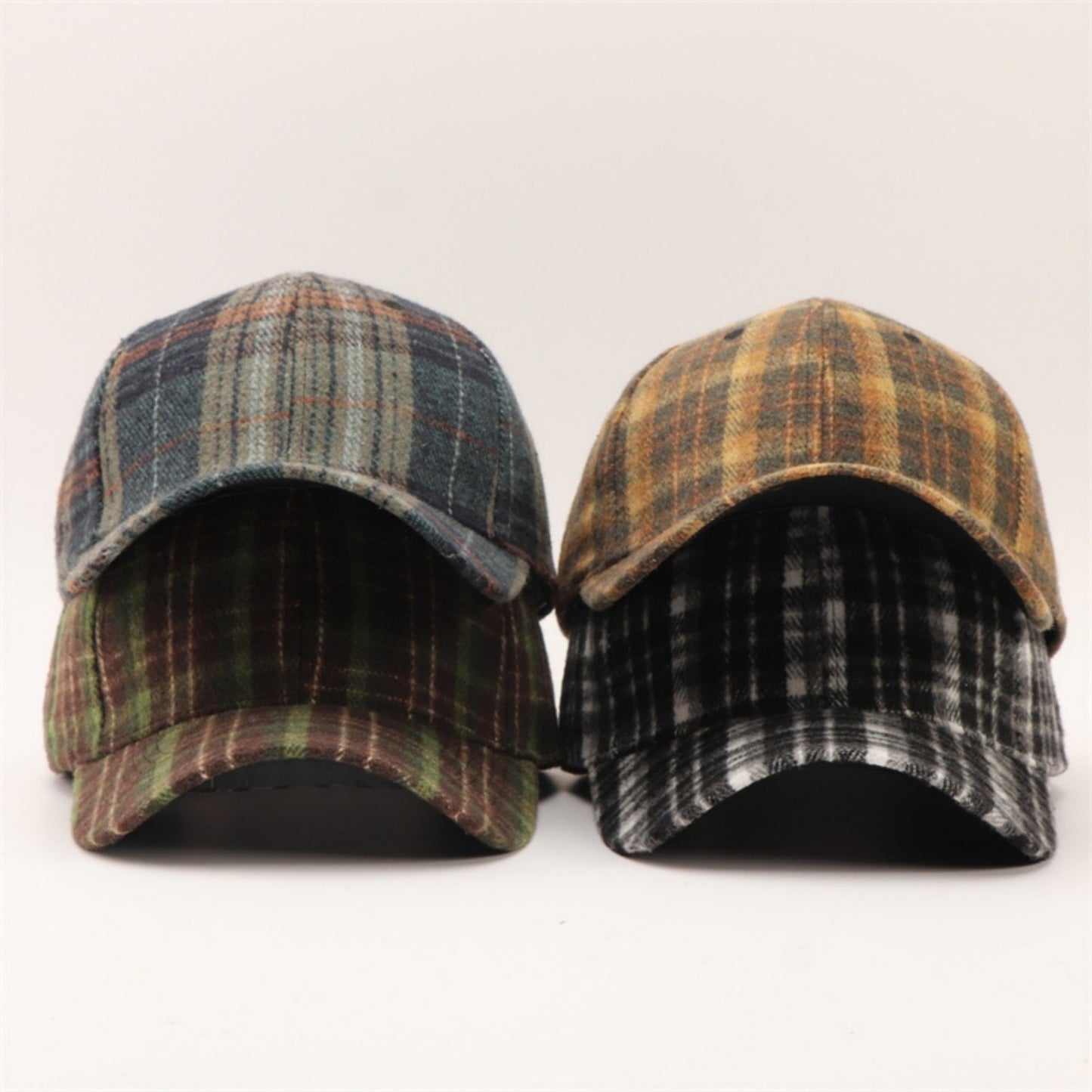 Plaid Baseball Cap with Curved Brim Soft Structured Crown and Adjustable Back Strap
