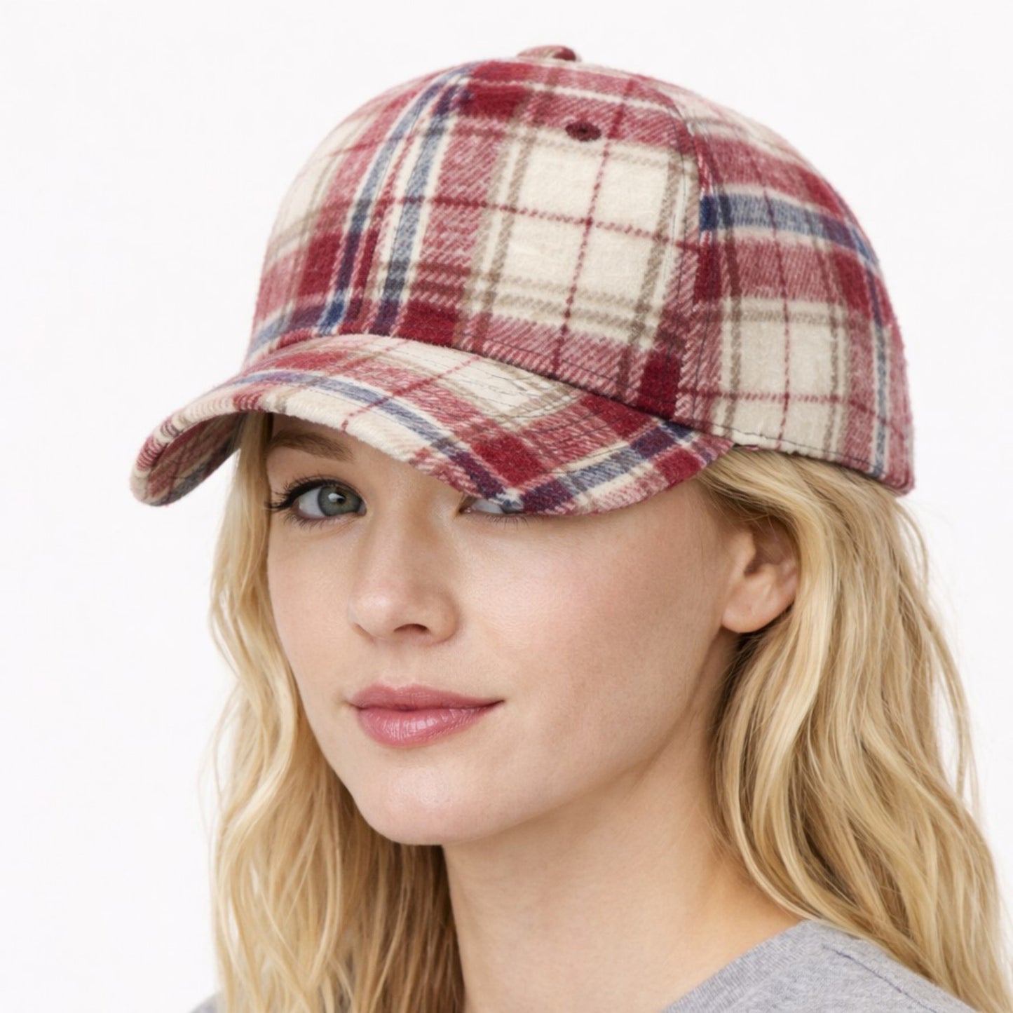Plaid Baseball Cap with Curved Brim Soft Structured Crown and Adjustable Back Strap