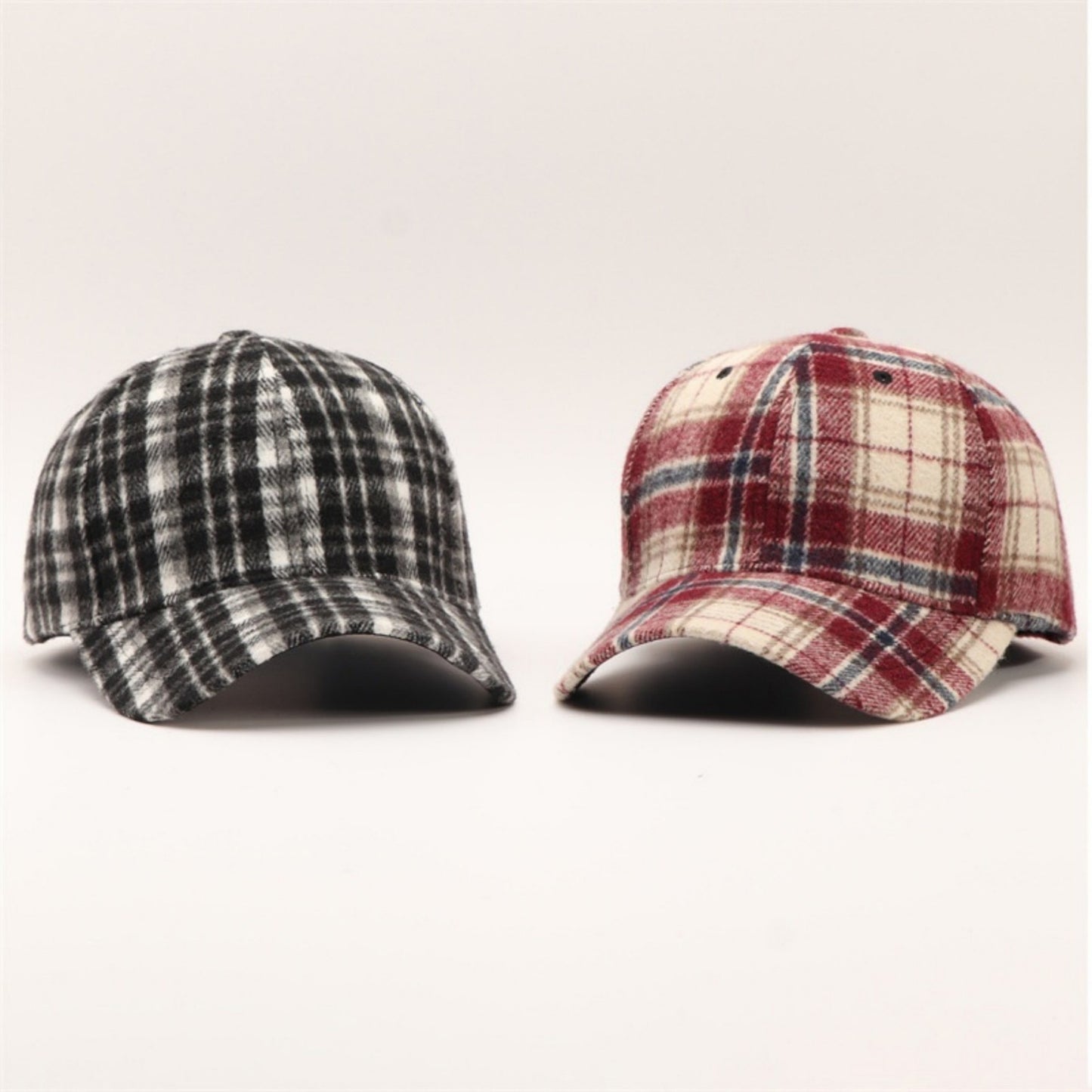 Plaid Baseball Cap with Curved Brim Soft Structured Crown and Adjustable Back Strap