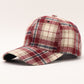 Plaid Baseball Cap with Curved Brim Soft Structured Crown and Adjustable Back Strap