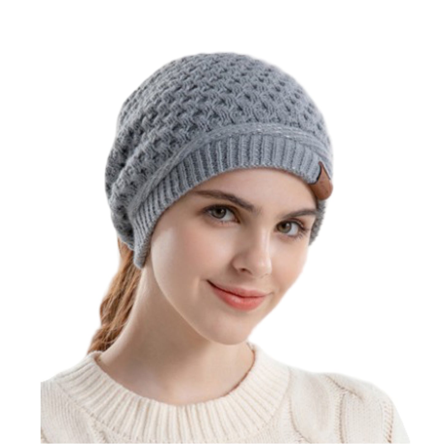 Womens Knit Beanie Hat with Ponytail Opening Soft Slouchy Winter Cap