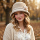 Womens Soft Felt Cloche Hat with Decorative Flower Accent