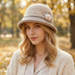 Womens Soft Felt Cloche Hat with Decorative Flower Accent