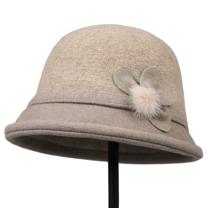 Womens Soft Felt Cloche Hat with Decorative Flower Accent