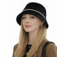 Faux Fur Bucket Hat with Pearl Trim Detail Soft Textured Finish and Structured Cozy Winter Headwear 22-22.8in