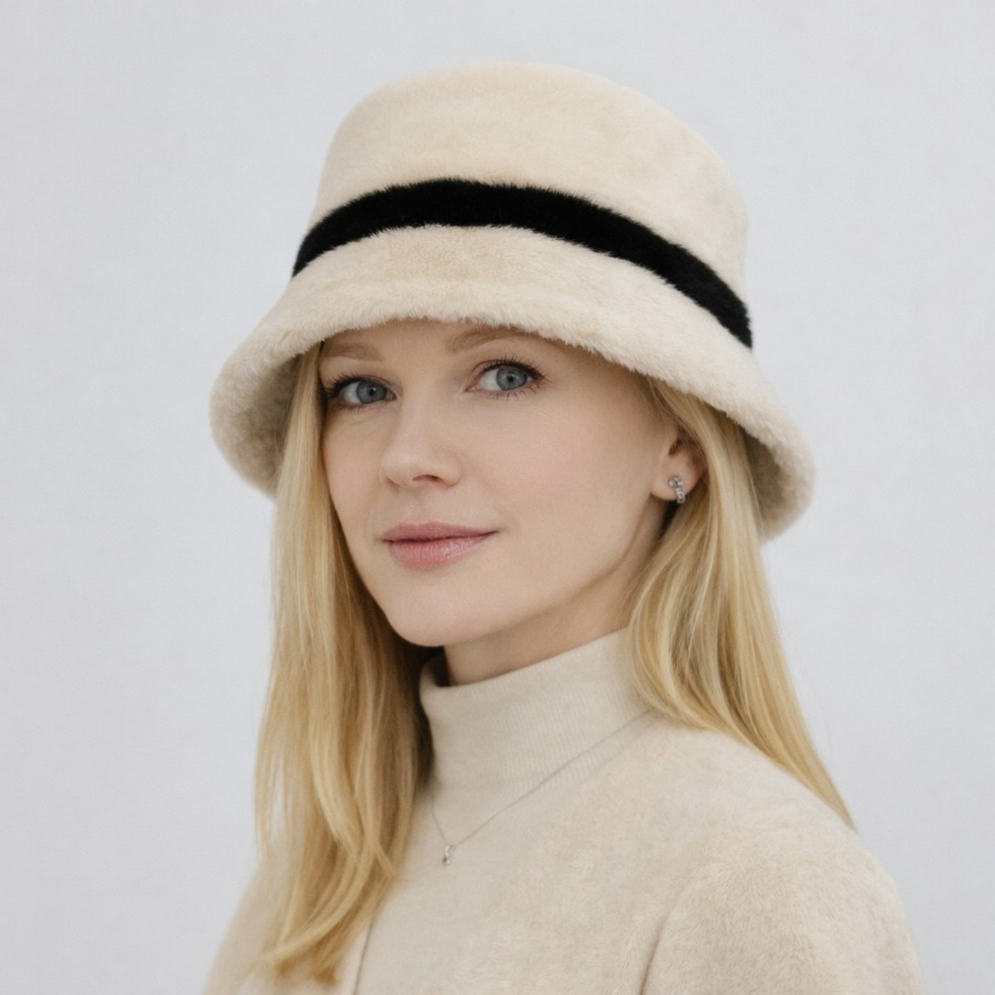Faux Shearling Bucket Hat with Contrast Band Detail and Soft High Pile Texture