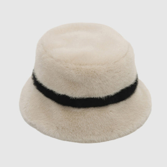 Faux Shearling Bucket Hat with Contrast Band Detail and Soft High Pile Texture