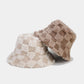 Faux Shearling Checkered Bucket Hat with Soft Textured Finish 22-22.8in