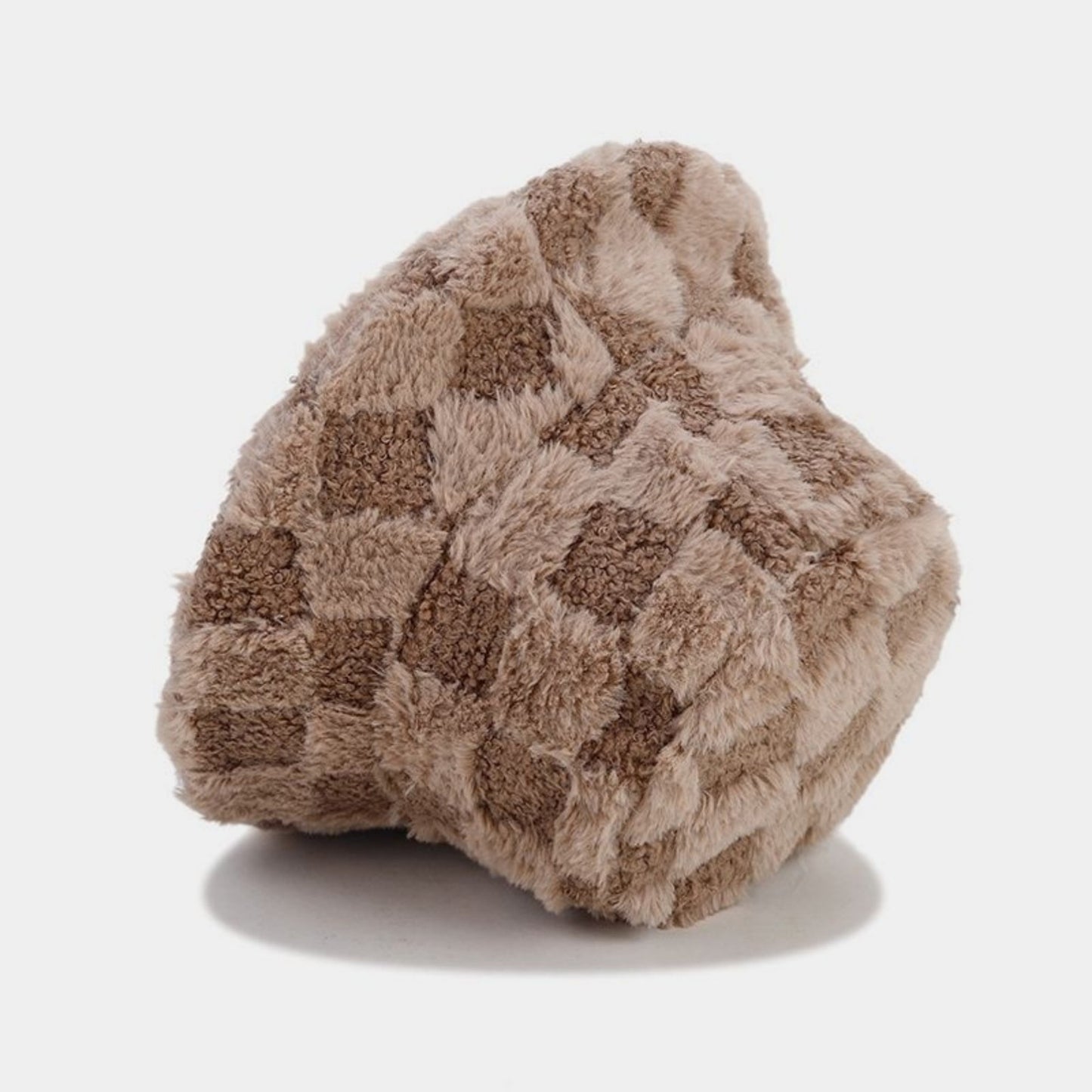 Faux Shearling Checkered Bucket Hat with Soft Textured Finish 22-22.8in
