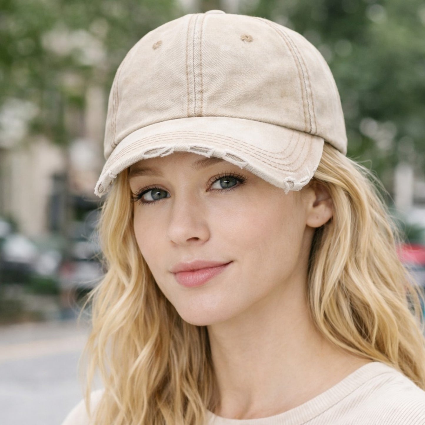 Distressed Washed Baseball Cap with Curved Brim