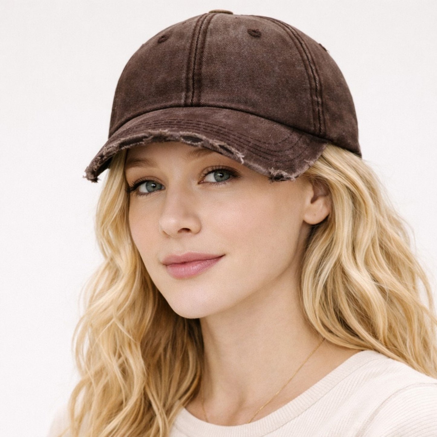 Distressed Washed Baseball Cap with Curved Brim