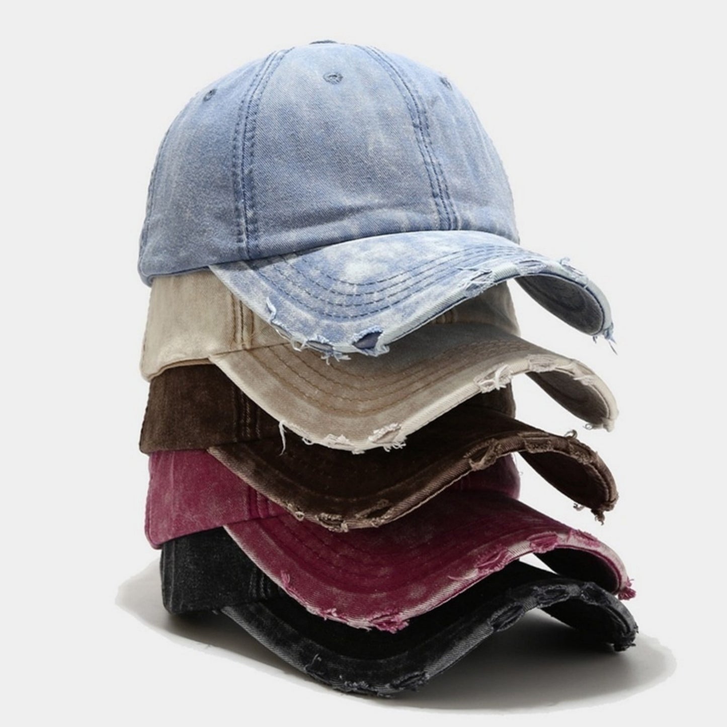 Distressed Washed Baseball Cap with Curved Brim