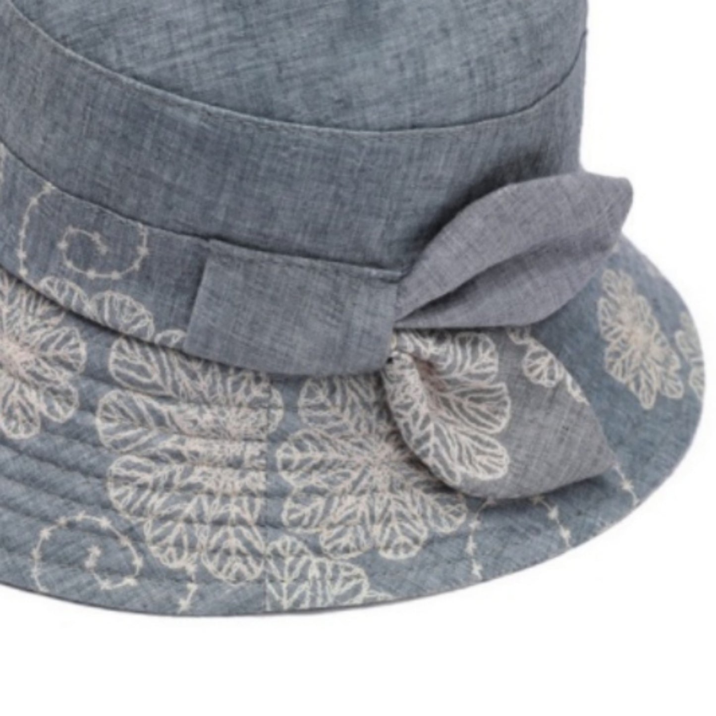 Embroidered Floral Bucket Hat with Side Bow Detail 22-22.8in