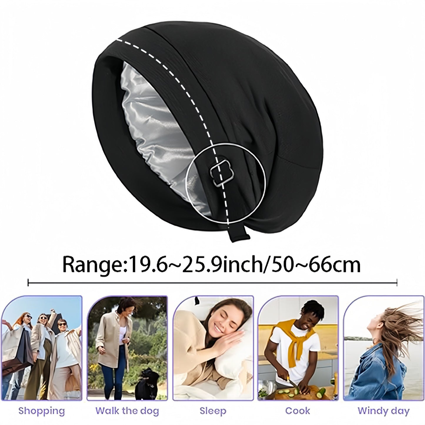 Adjustable Satin-Lined Sleep Bonnet with Soft Stretch Fit and Secure Strap Closure