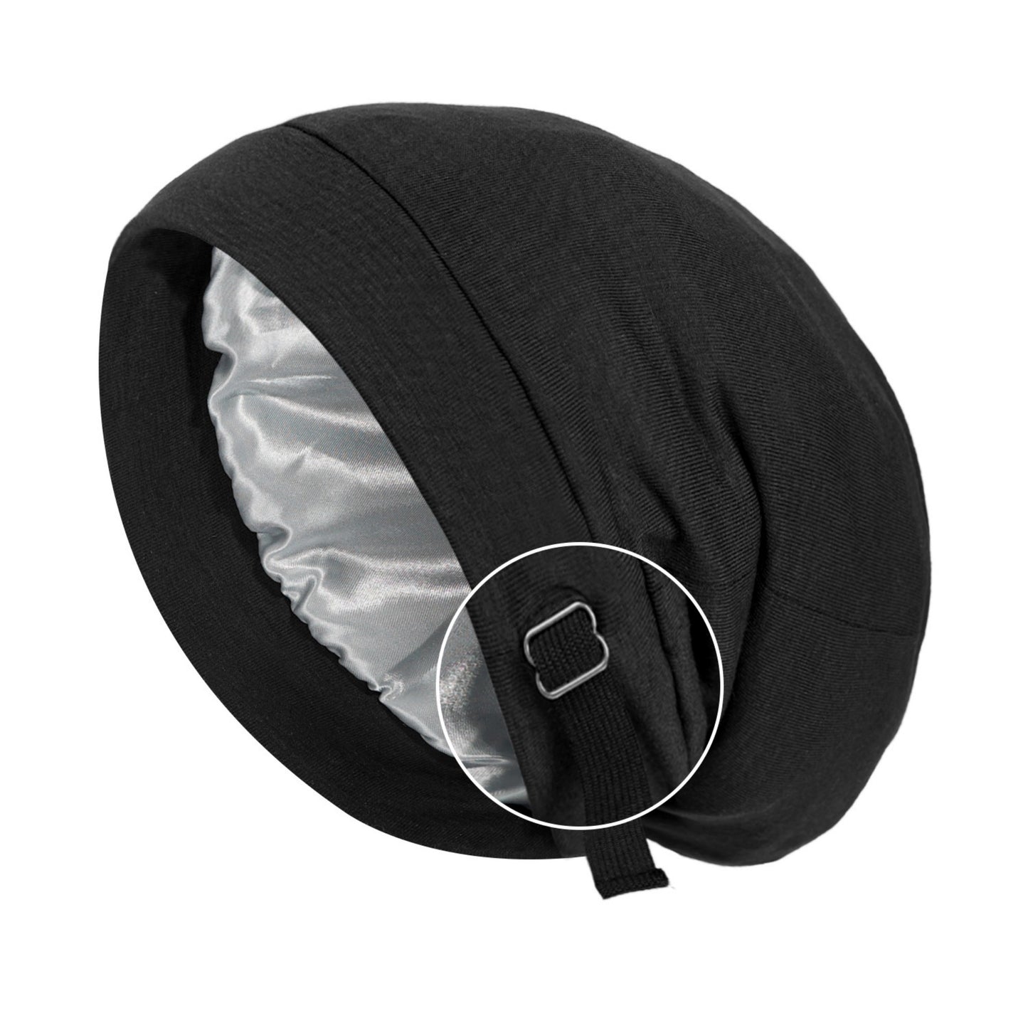 Adjustable Satin-Lined Sleep Bonnet with Soft Stretch Fit and Secure Strap Closure