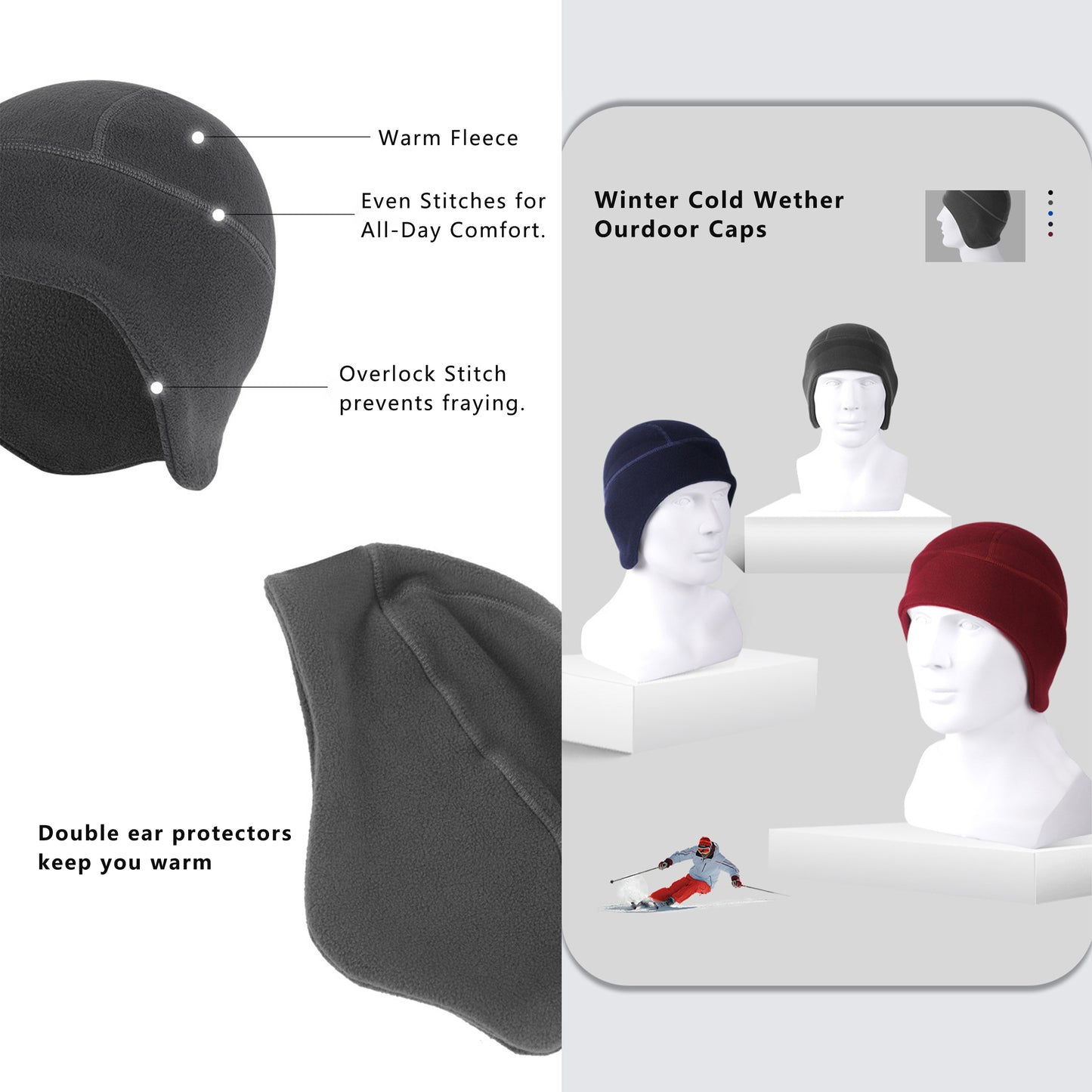 Winter Fleece Beanie Cap Earflap Hat for Runners Hikers Cyclists and Outdoor Sports Unisex