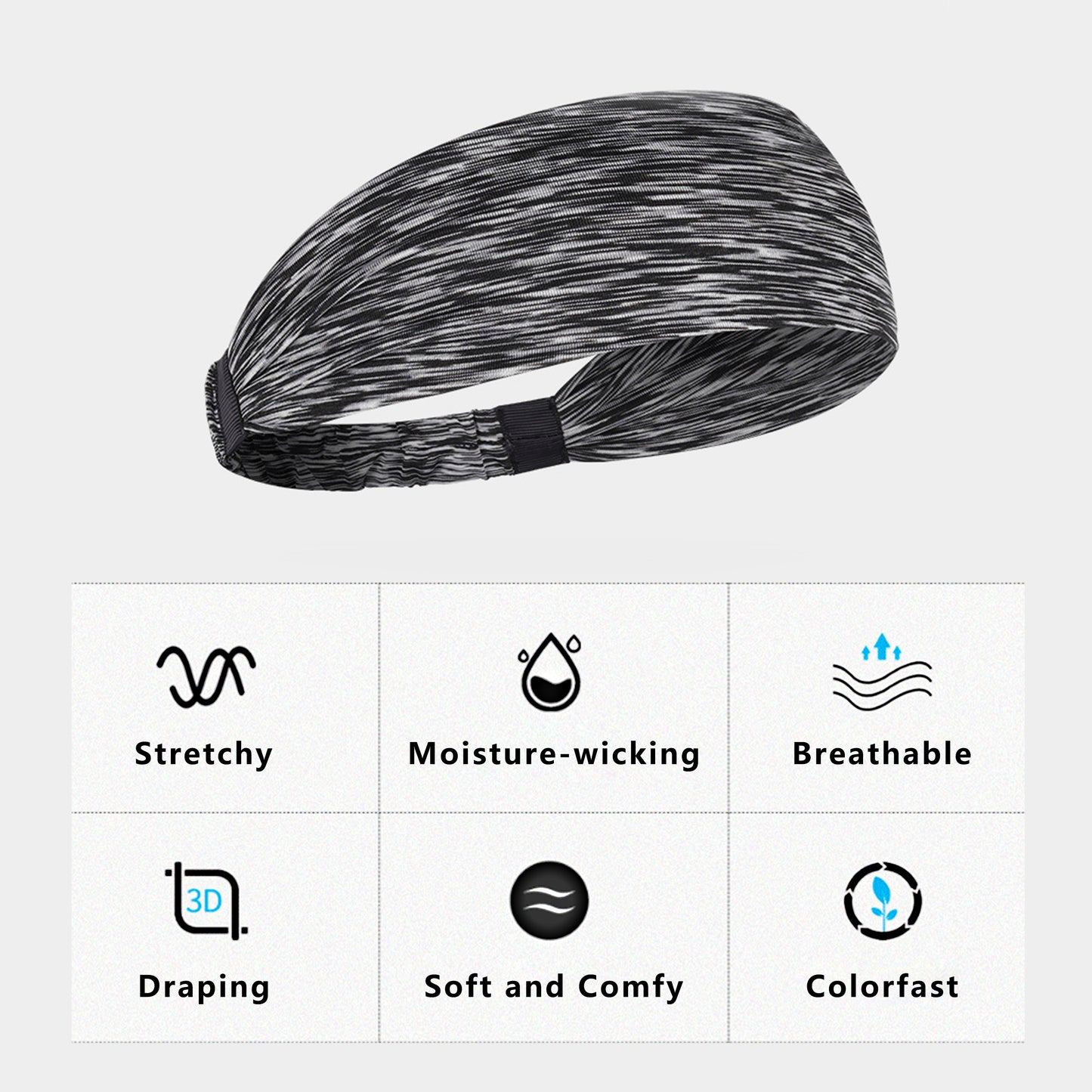 Fashion Stretchy Headbands for Sports Running Yoga Workouts Moisture-Wicking Quick-Dry Unisex
