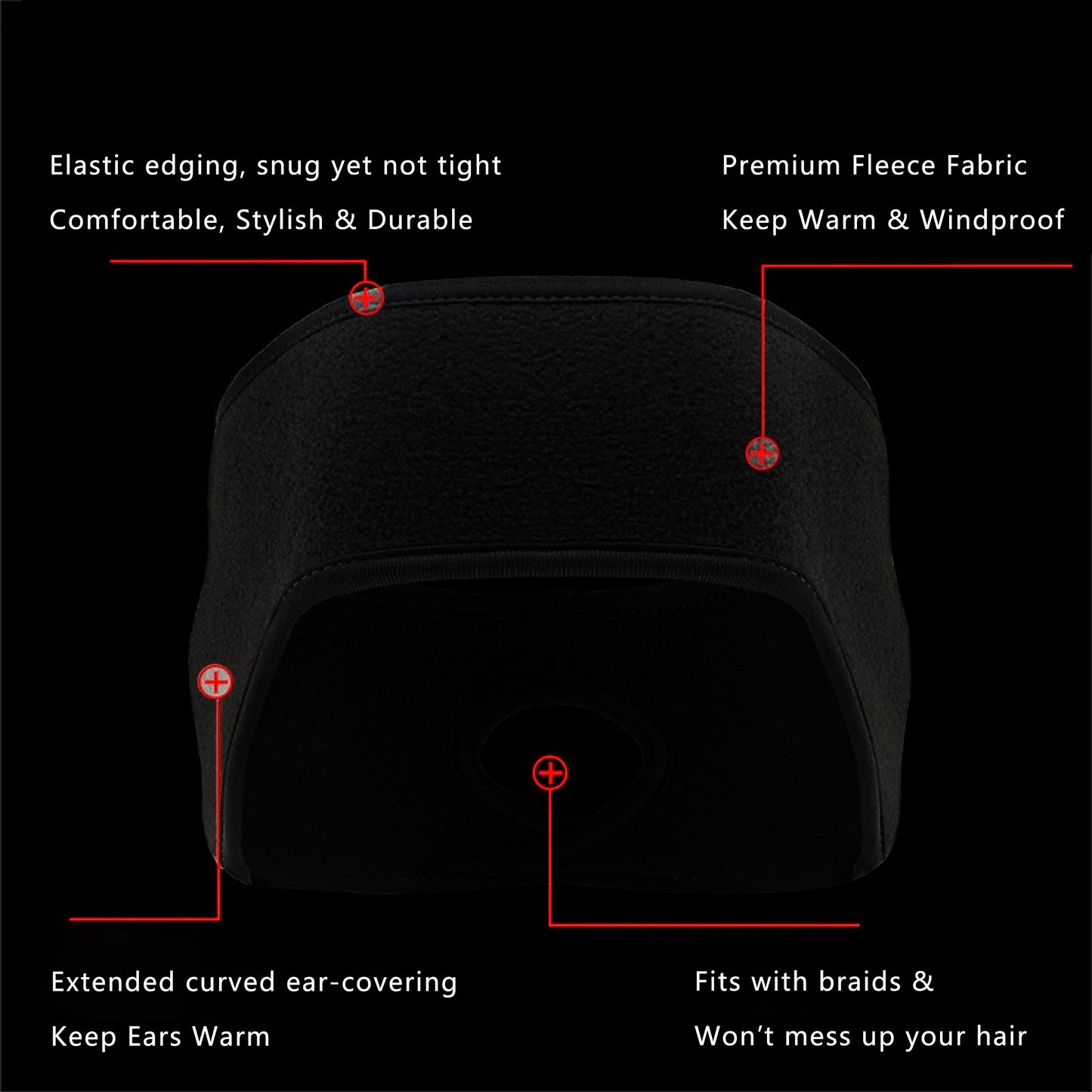 Ponytail Fleece Headband Winter Ear Warmer Moisture-Wicking Windproof for Running Outdoor Sports